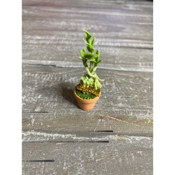 Dollhouse Miniature White Table 2 Chairs Potted Lucky Bamboo Plant Metal Chairs - Picture 6 of 14